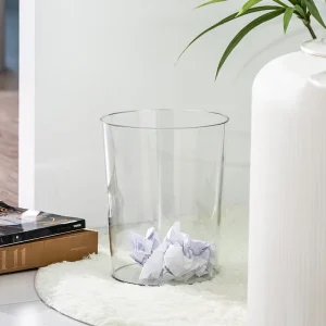 Household Kitchen Bathroom Wastebasket Round Shape Garbage Container Bin Transparent PET Plastic Trash Can