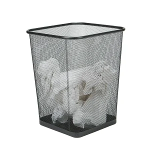 Wideny Steel Mesh Rectangular Open Top Waste Paper Basket Bin Black Metal Trash Can for Office Home
