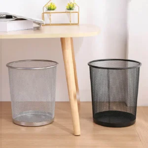 Intelligent Black Metal Mesh Circular Garbage Bin Easy to Clean Simple Design for Home Office PP Material for Indoor Public Use
